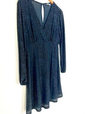 Emerald green and black light reflecting velvet spots dress size small